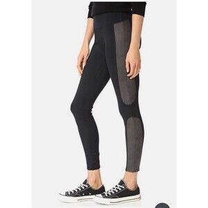 Spanx Womens XS Faux Leather Panel Black Ponte Leggings Stretch Edgy Classy Y2K